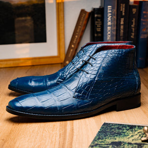 Marco Di Milano Pietro Blue Jean Alligator Derby Boots - Dudes Boutique