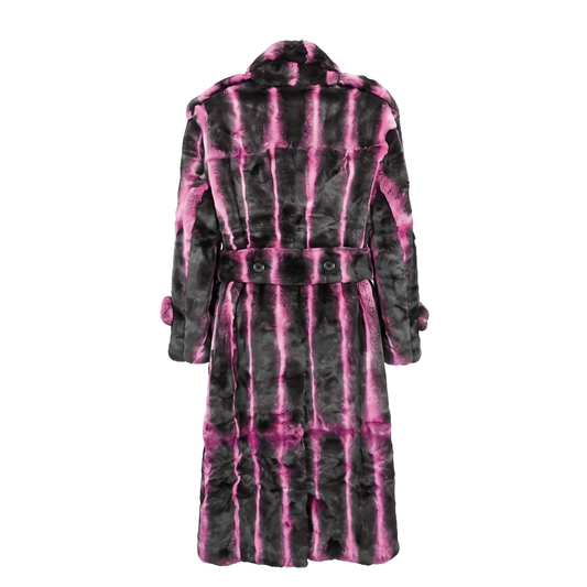 Kashani Men's Pink Full Length Rex Rabbit Trench Fur Coat