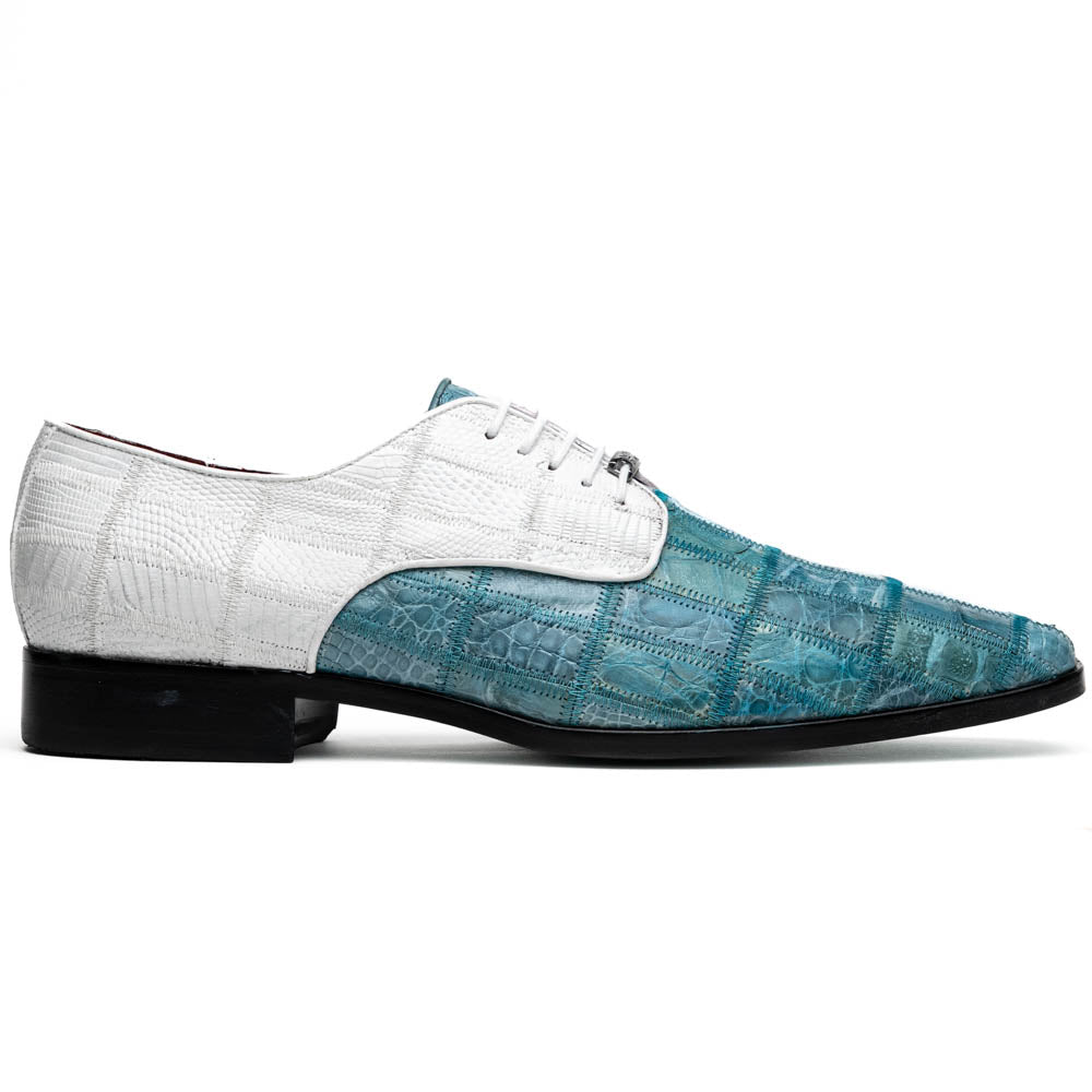 Marco Di Milano Pissa Aqua/White Patchwork Lizard Caiman Crocodile Derby Dress Shoes - Dudes Boutique