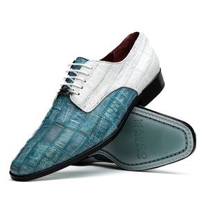 Marco Di Milano Pissa Aqua/White Patchwork Lizard Caiman Crocodile Derby Dress Shoes - Dudes Boutique
