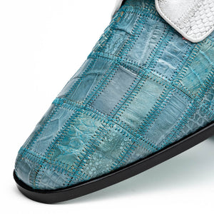 Marco Di Milano Pissa Aqua/White Patchwork Lizard Caiman Crocodile Derby Dress Shoes - Dudes Boutique