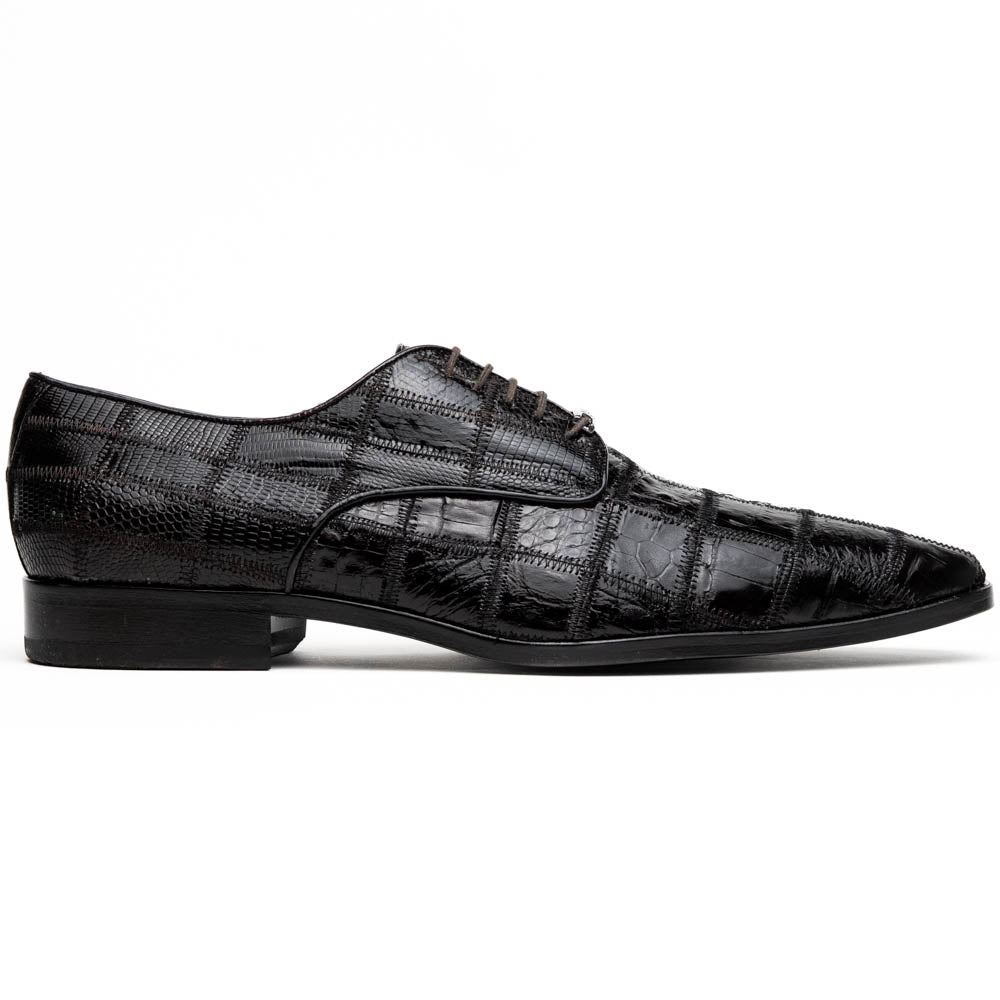 Marco Di Milano Pissa Brown Patchwork Lizard Caiman Crocodile Derby Dress Shoes - Dudes Boutique