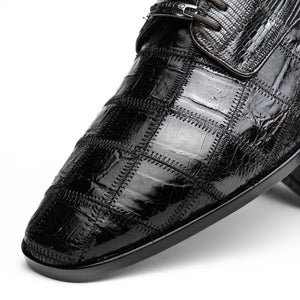 Marco Di Milano Pissa Brown Patchwork Lizard Caiman Crocodile Derby Dress Shoes - Dudes Boutique