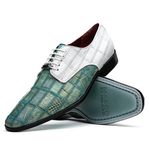 Marco Di Milano Pissa Tourquoise/White Patchwork Lizard Caiman Crocodile Derby Dress Shoes - Dudes Boutique
