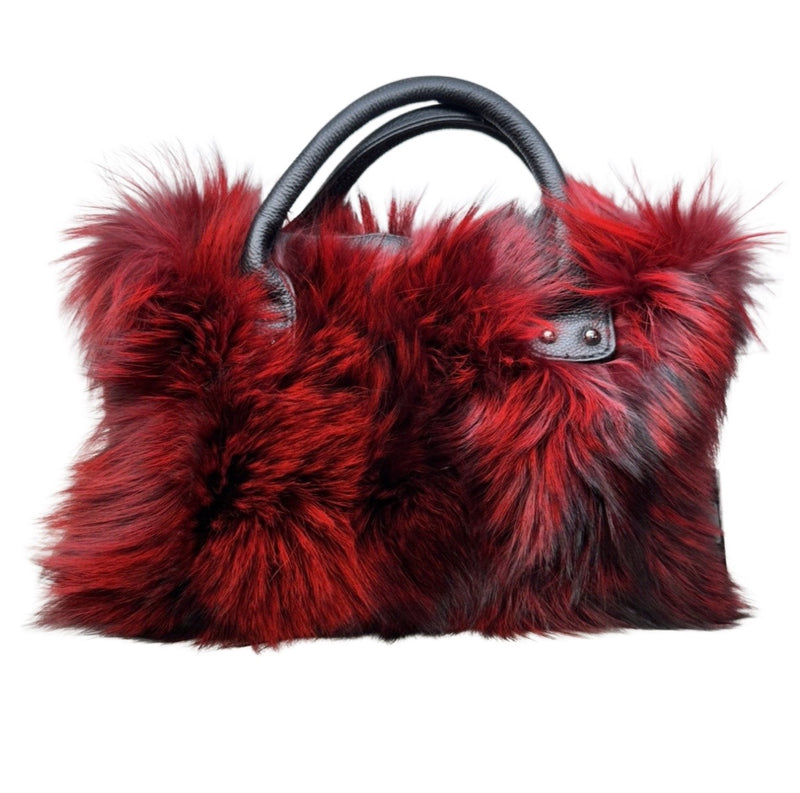 Volare Ladies Wine Fox Fur Handbag - Dudes Boutique
