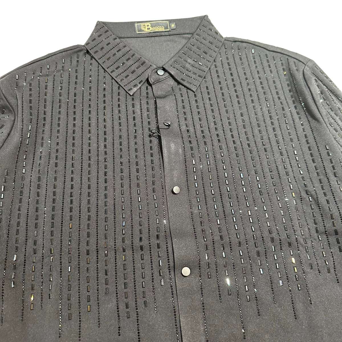 Barocco Black/Black Crystal Rain Button Up Shirt - Dudes Boutique