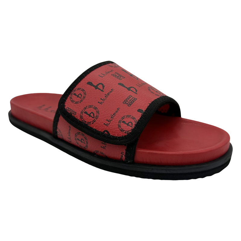 b.b. Simon BB Pattern Velcro Leather Slides - Red/Red - Dudes Boutique