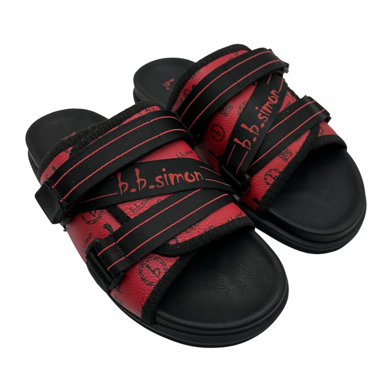 b.b. Simon BB Pattern Strapped Slides - Red - Dudes Boutique