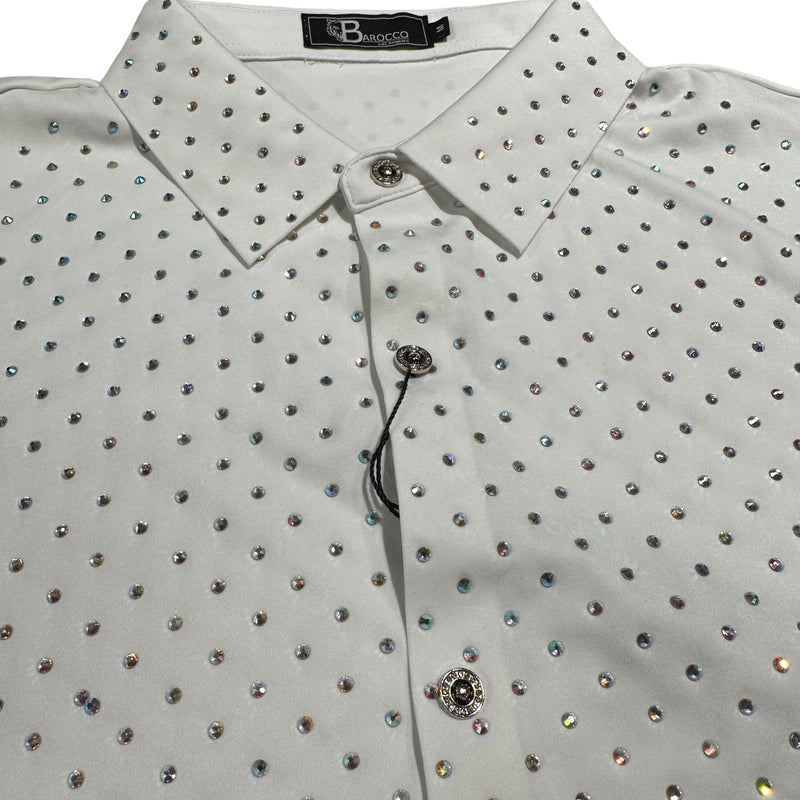 Barocco White Fully Loaded Iridescent Crystal Button Up Shirt - Dudes Boutique
