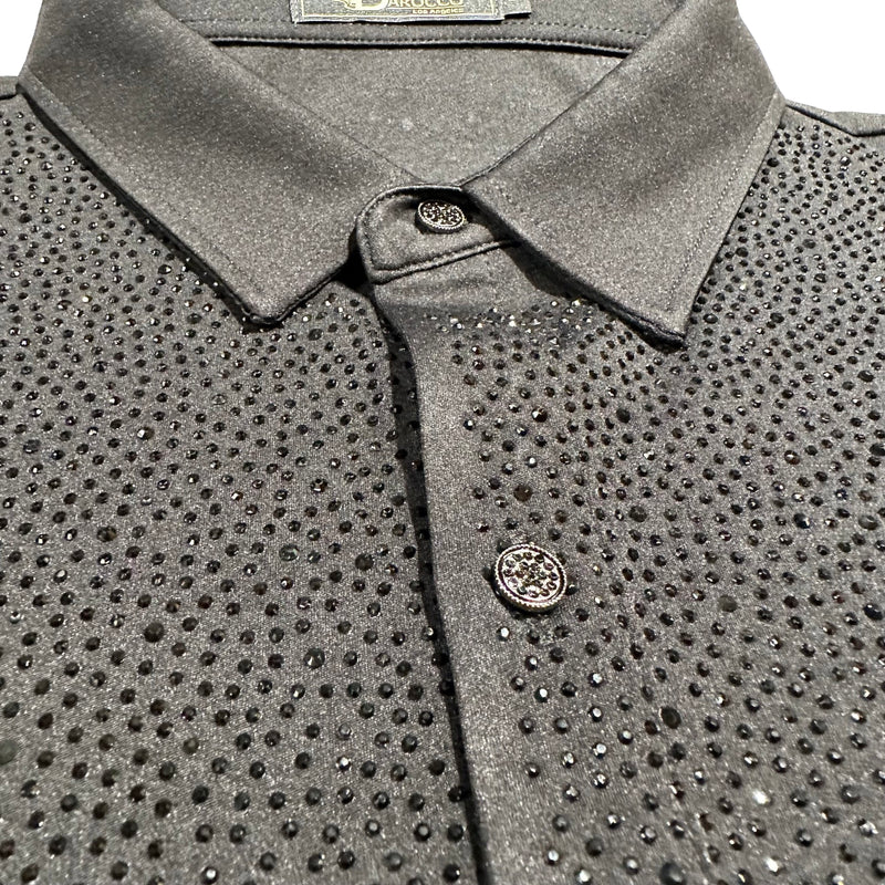 Barocco Black/Black All Over Crystal Button Up Shirt - Dudes Boutique