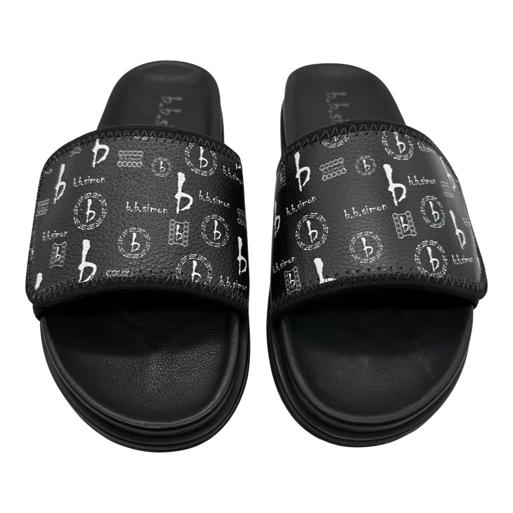 b.b. Simon BB Pattern Velcro Leather Slides - Black - Dudes Boutique