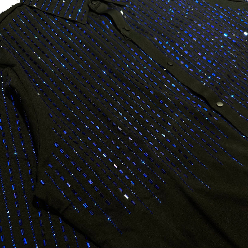 Barocco Black/Blue Crystal Rain Button Up Shirt - Dudes Boutique