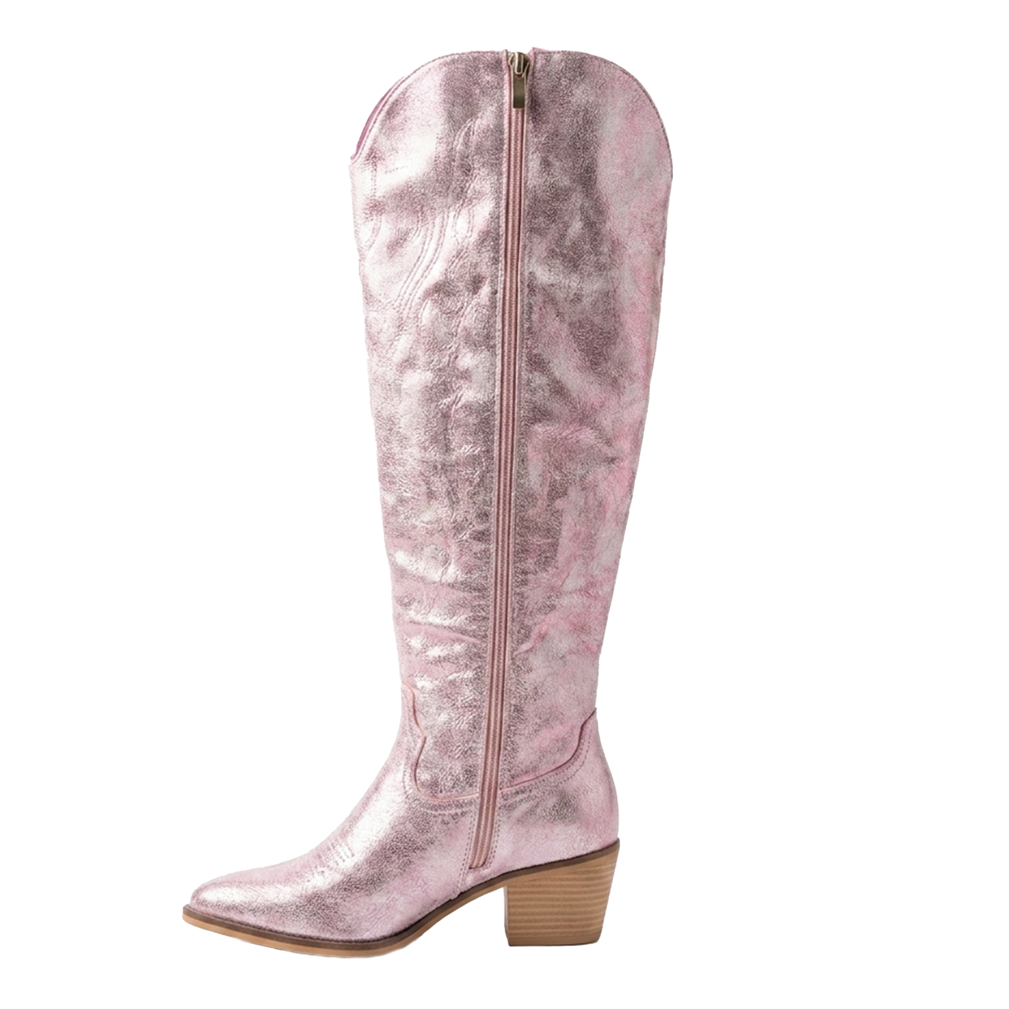 Pierre Dumas Metallic Pink Crackle Knee-High Western Boots