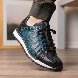 Marco Di Milano Portici Blue Caiman Crocodile & Lizard Sneakers - Dudes Boutique
