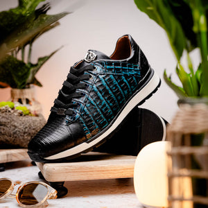 Marco Di Milano Portici Blue Caiman Crocodile & Lizard Sneakers - Dudes Boutique