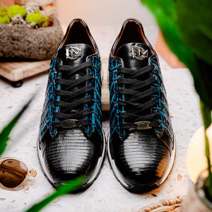 Marco Di Milano Portici Blue Caiman Crocodile & Lizard Sneakers - Dudes Boutique