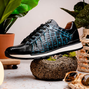Marco Di Milano Portici Blue Caiman Crocodile & Lizard Sneakers - Dudes Boutique