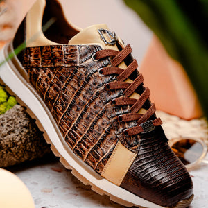 Marco Di Milano Portici Orix Brown Caiman Crocodile & Lizard Sneakers - Dudes Boutique