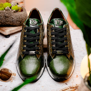 Marco Di Milano Portici Olive Green Caiman Crocodile & Lizard Sneakers - Dudes Boutique