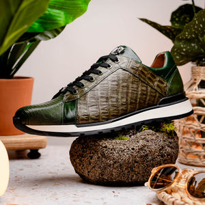 Marco Di Milano Portici Olive Green Caiman Crocodile & Lizard Sneakers - Dudes Boutique
