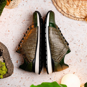 Marco Di Milano Portici Olive Green Caiman Crocodile & Lizard Sneakers - Dudes Boutique