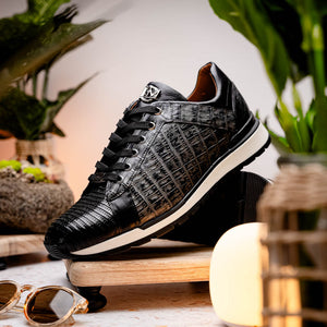 Marco Di Milano Portici Grey/Black Caiman Crocodile & Lizard Sneakers - Dudes Boutique