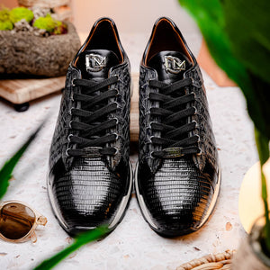Marco Di Milano Portici Grey/Black Caiman Crocodile & Lizard Sneakers - Dudes Boutique