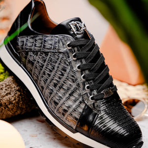 Marco Di Milano Portici Grey/Black Caiman Crocodile & Lizard Sneakers - Dudes Boutique