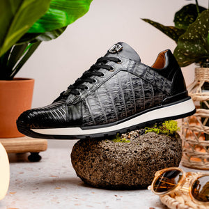 Marco Di Milano Portici Grey/Black Caiman Crocodile & Lizard Sneakers - Dudes Boutique