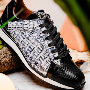 Marco Di Milano Portici Newspaper Caiman Crocodile & Lizard Sneakers - Dudes Boutique