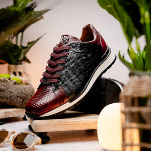 Marco Di Milano Portici Wine Caiman Crocodile & Lizard Sneakers - Dudes Boutique