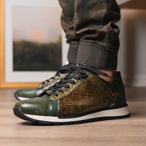 Marco Di Milano Portici Olive Green Caiman Crocodile & Lizard Sneakers - Dudes Boutique