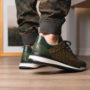 Marco Di Milano Portici Olive Green Caiman Crocodile & Lizard Sneakers - Dudes Boutique