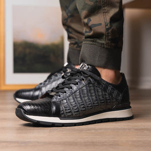 Marco Di Milano Portici Grey/Black Caiman Crocodile & Lizard Sneakers - Dudes Boutique
