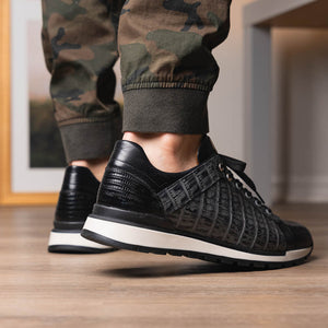 Marco Di Milano Portici Grey/Black Caiman Crocodile & Lizard Sneakers - Dudes Boutique