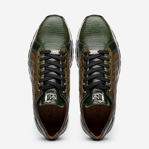Marco Di Milano Portici Olive Green Caiman Crocodile & Lizard Sneakers - Dudes Boutique