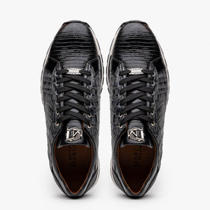 Marco Di Milano Portici Grey/Black Caiman Crocodile & Lizard Sneakers - Dudes Boutique