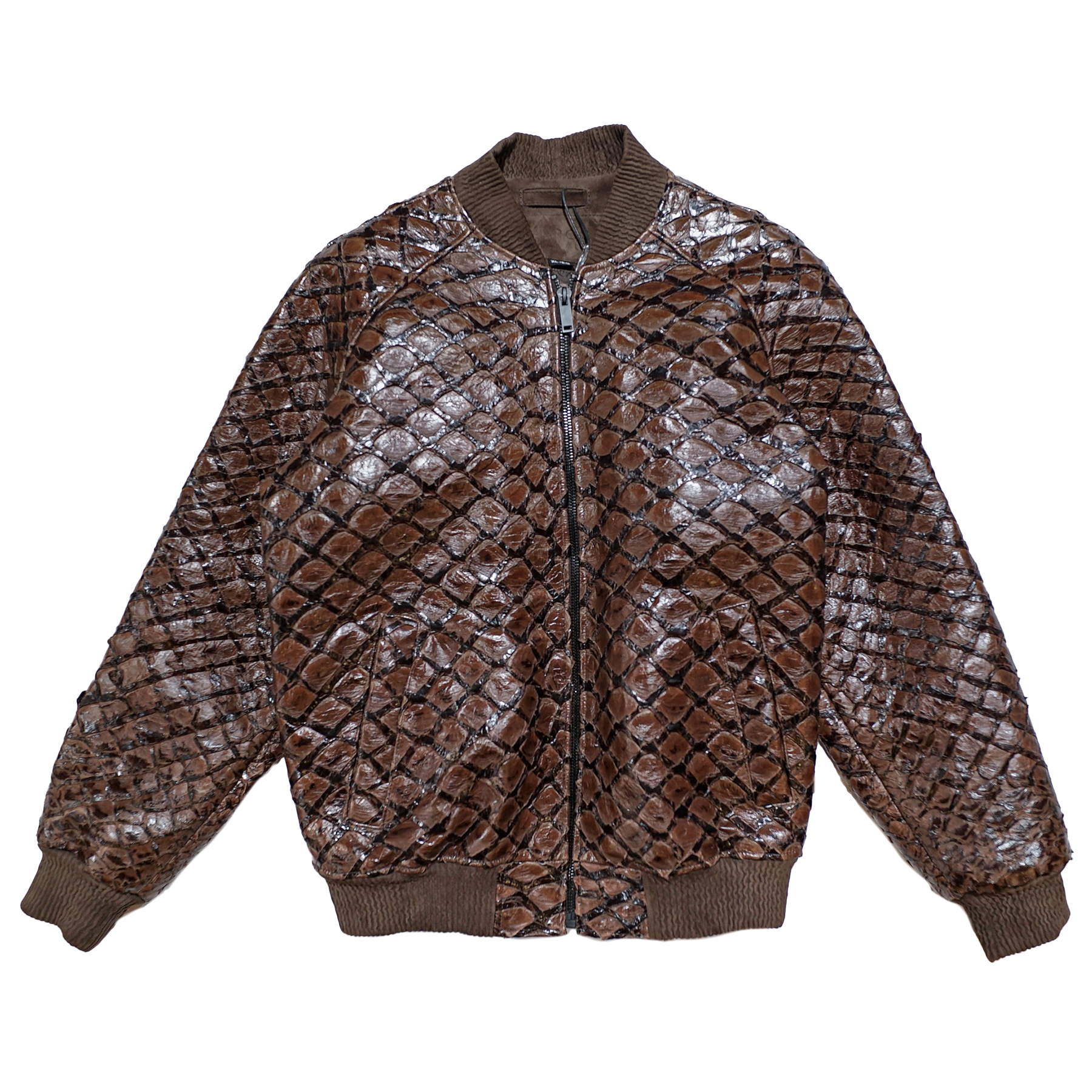 Marco Di Milano Brown Genuine Pirarucu Fish Bomber Jacket
