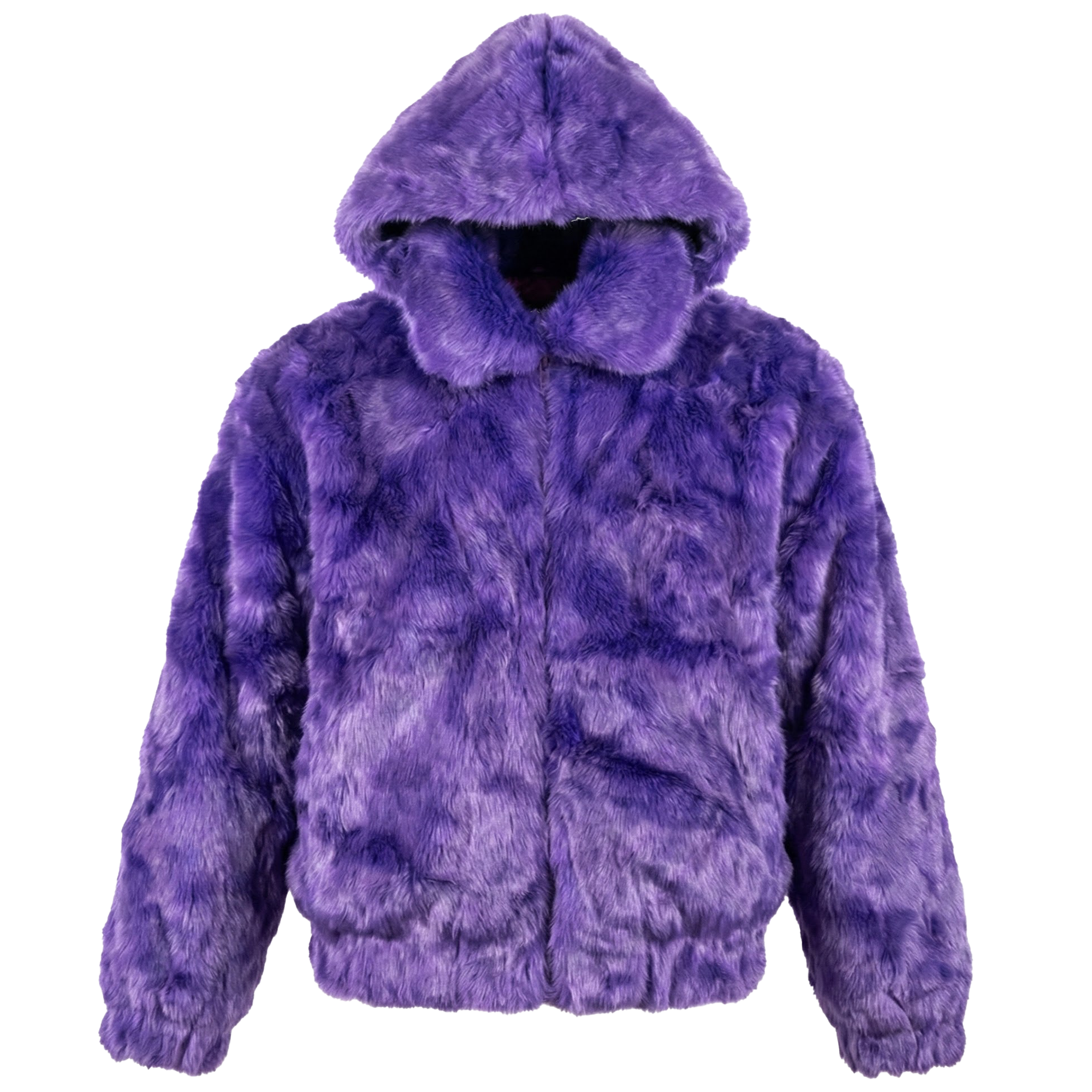 Kashani Men's Purple Rabbit Fur Hooded Bomber Jacket