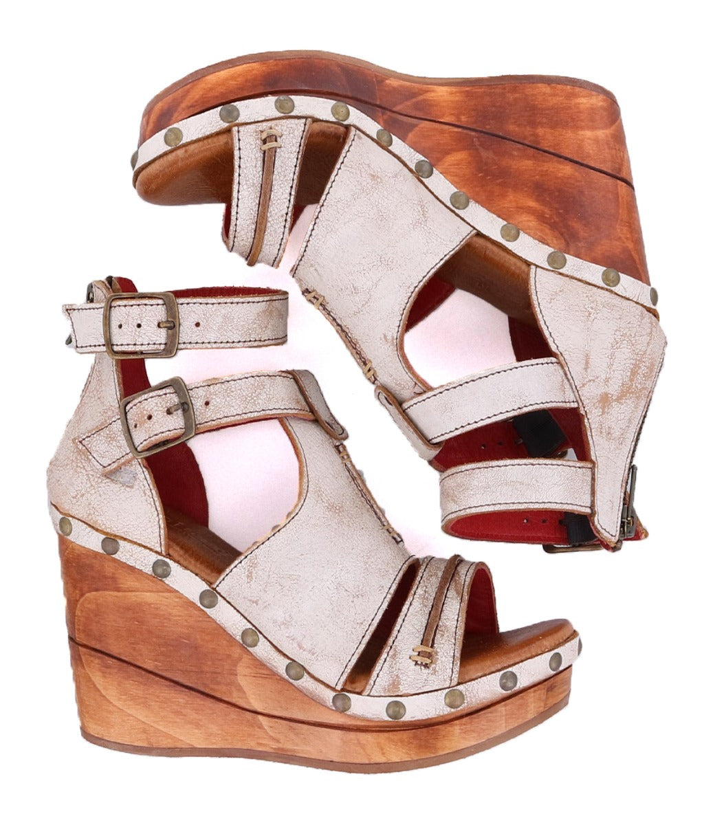 Bedstu Women's 'Princess' Nectar Lux Leather Wooden Wedge Heels - Dudes Boutique