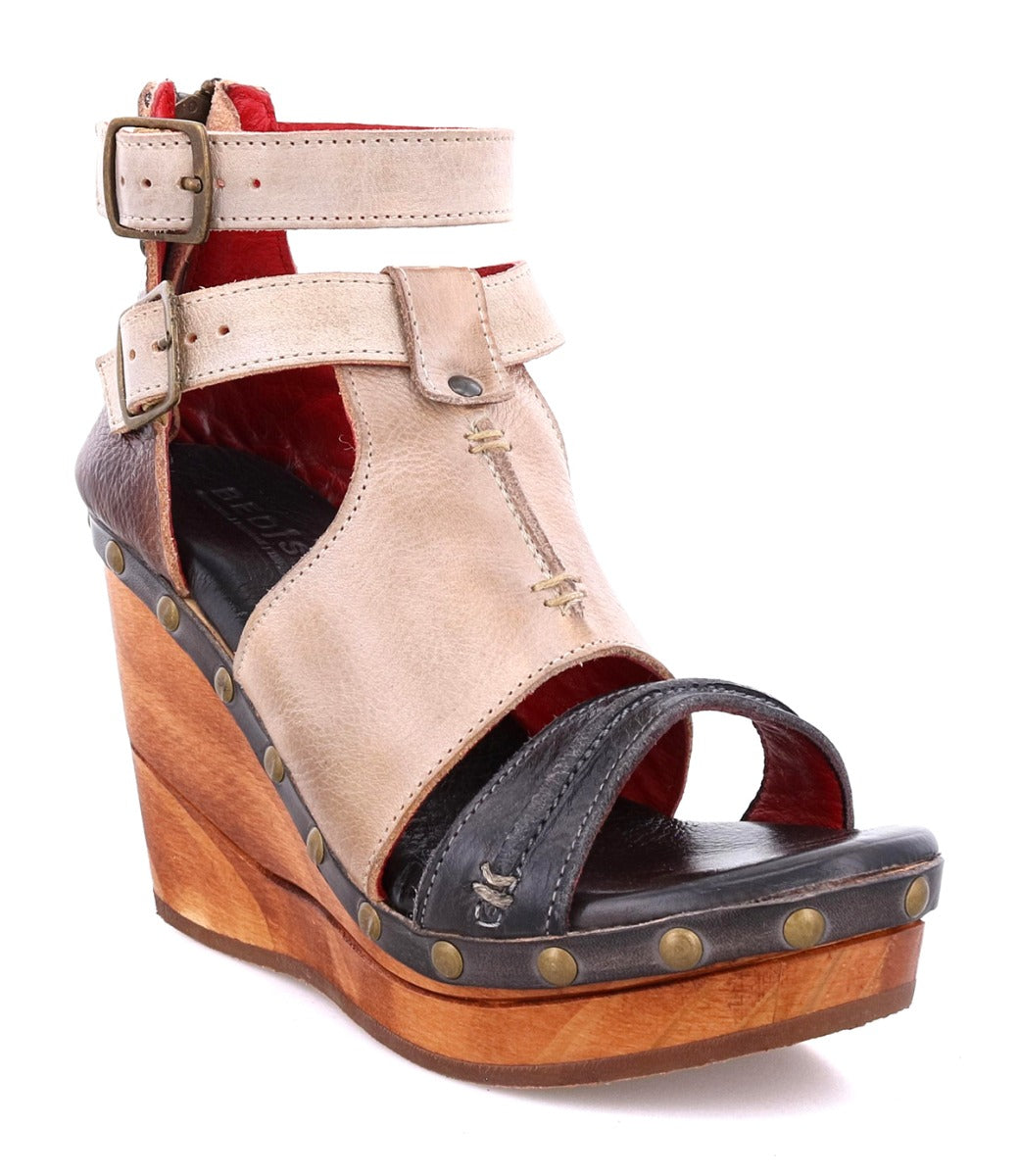 Bedstu Women's 'Princess' Rustic Leather Wooden Wedge Heels - Dudes Boutique