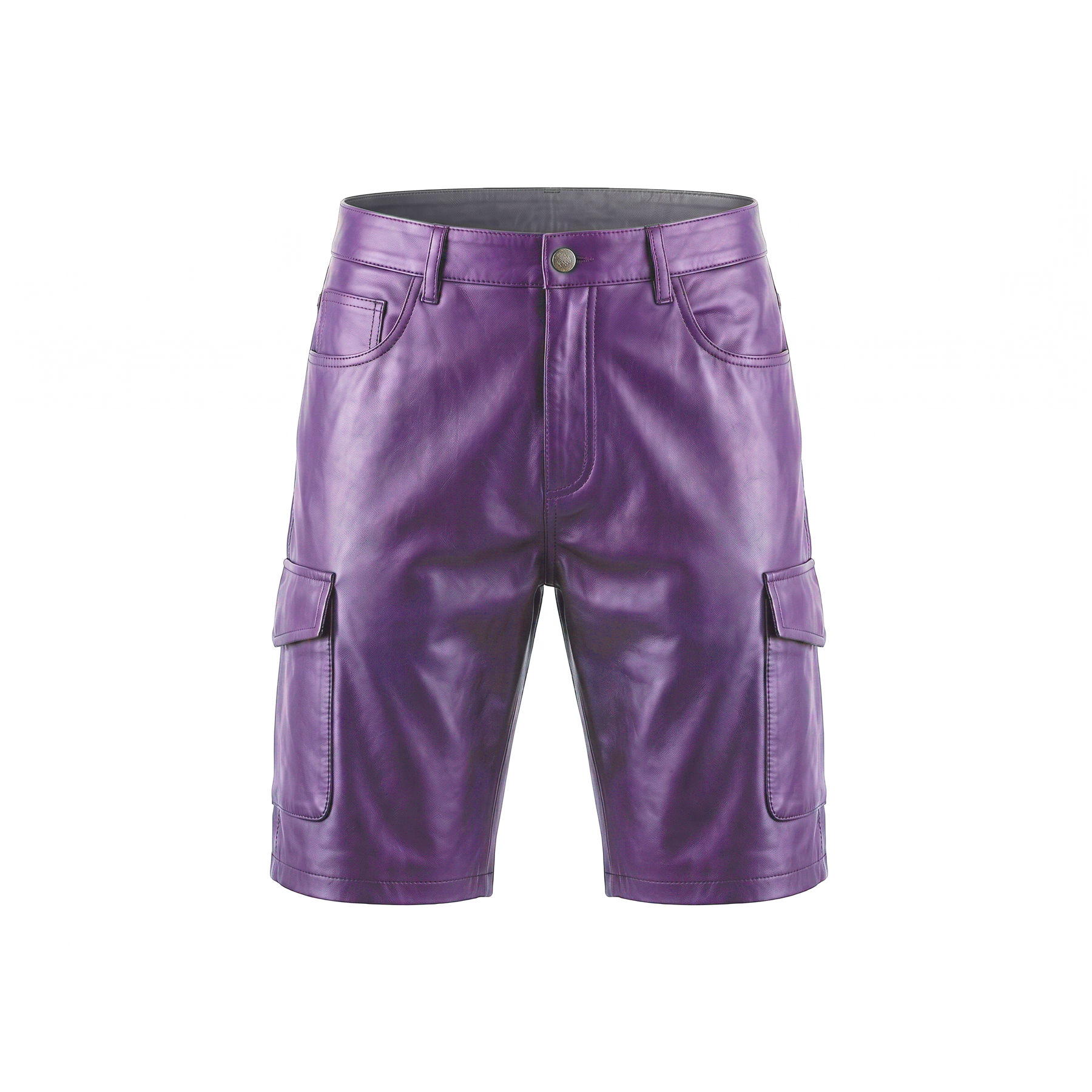 Kashani Purple Lambskin Leather Cargo Shorts