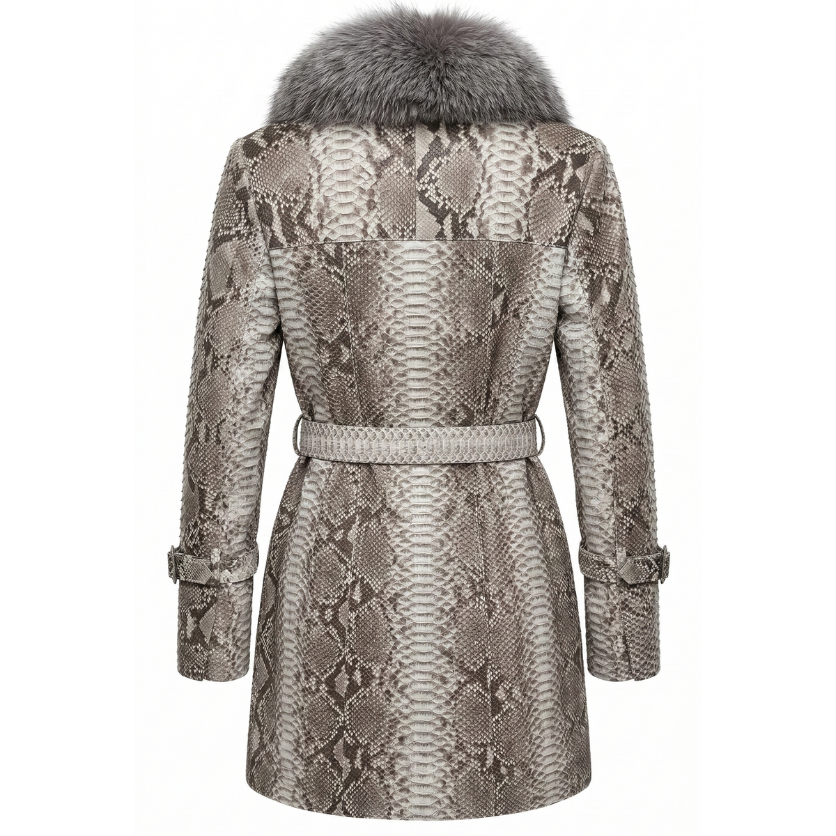 Barya NewYork Women's Natural Python Coat w/ Silver Fox Collar