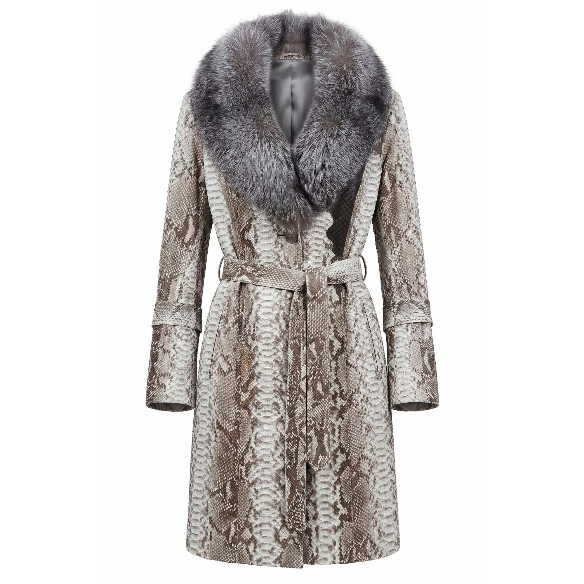 Barya NewYork Women's Natural Python Coat w/ Silver Fox Collar