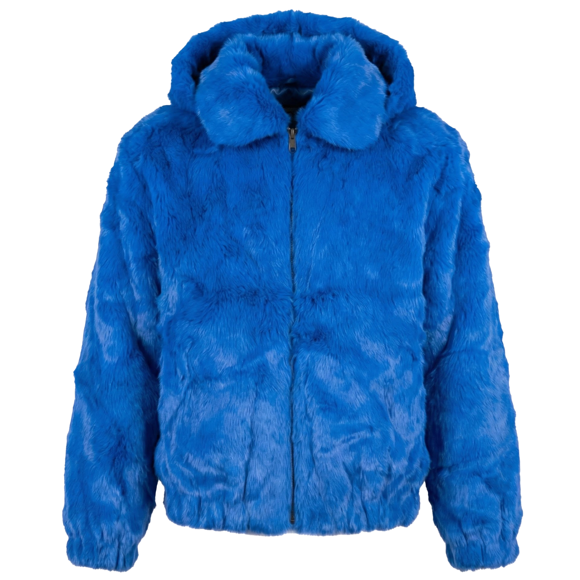 Kashani Men's Royal Blue Rabbit Fur Hooded Bomber Jacket