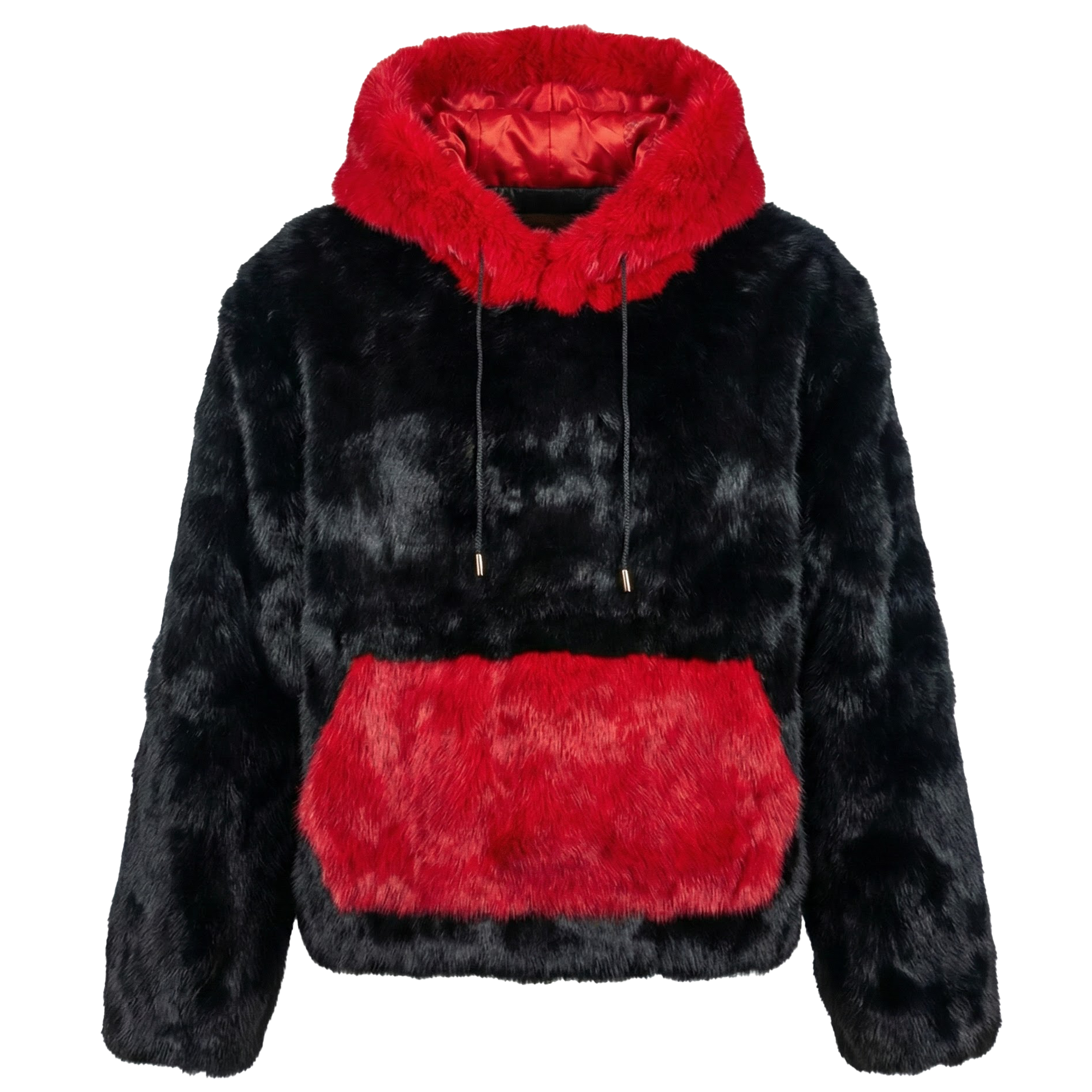 Kashani Black / Red Rabbit Fur Drawstring Hoodie