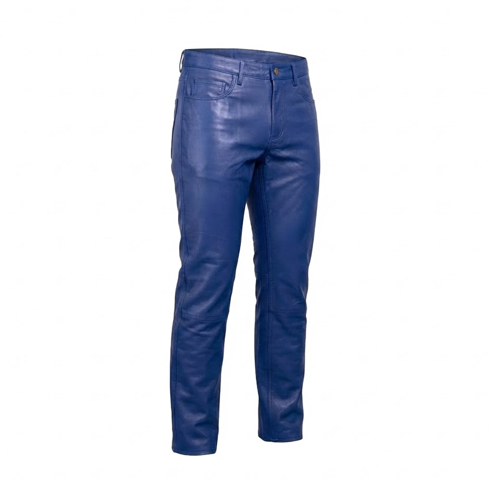 Kashani Men's Royal Blue Lambskin Straight Cut Leather Pants