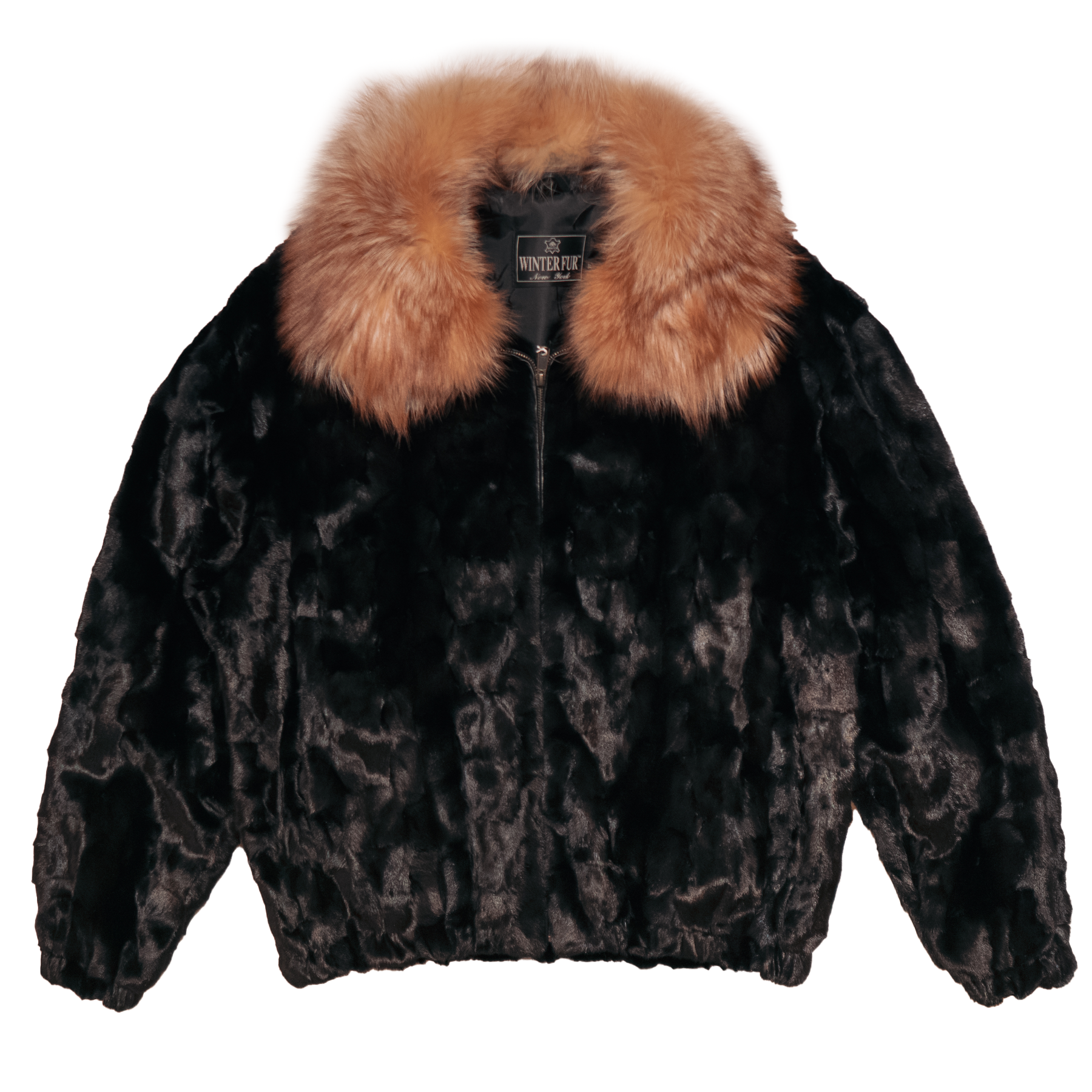 Kashani Black Mink Bomber Jacket with Red Fox Collar - Dudes Boutique