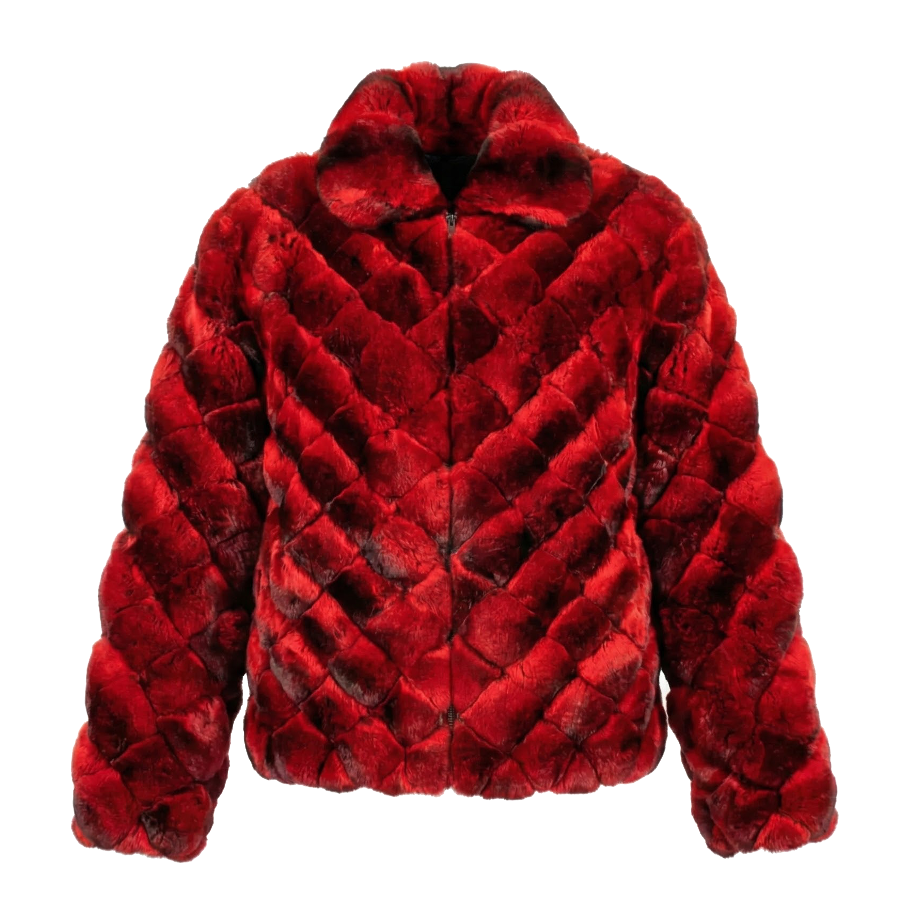 Kashani Men's Red Black Diamond Cut Full Chinchilla Coat