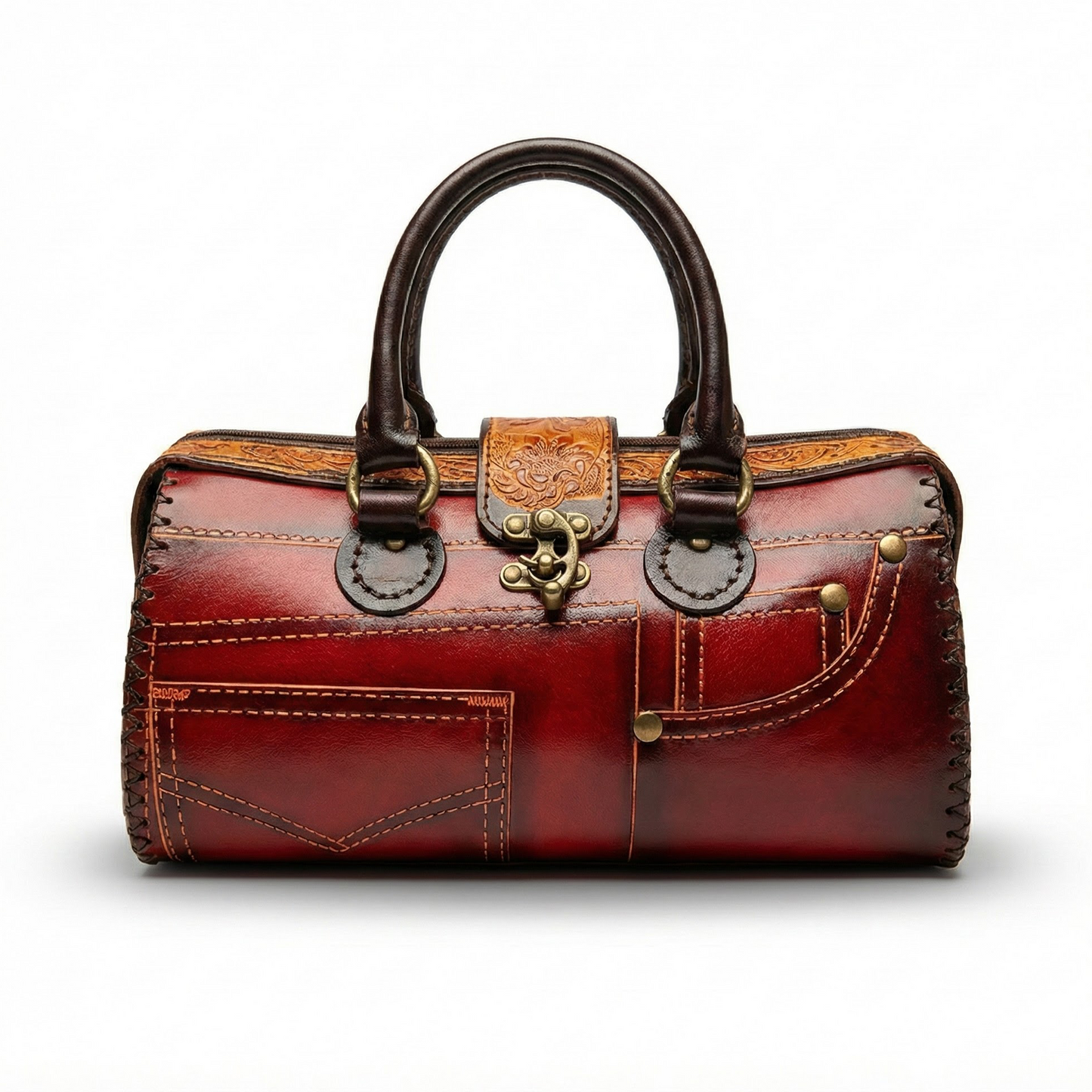 Kashani Handcrafted Red Jean Leather Mini Bag